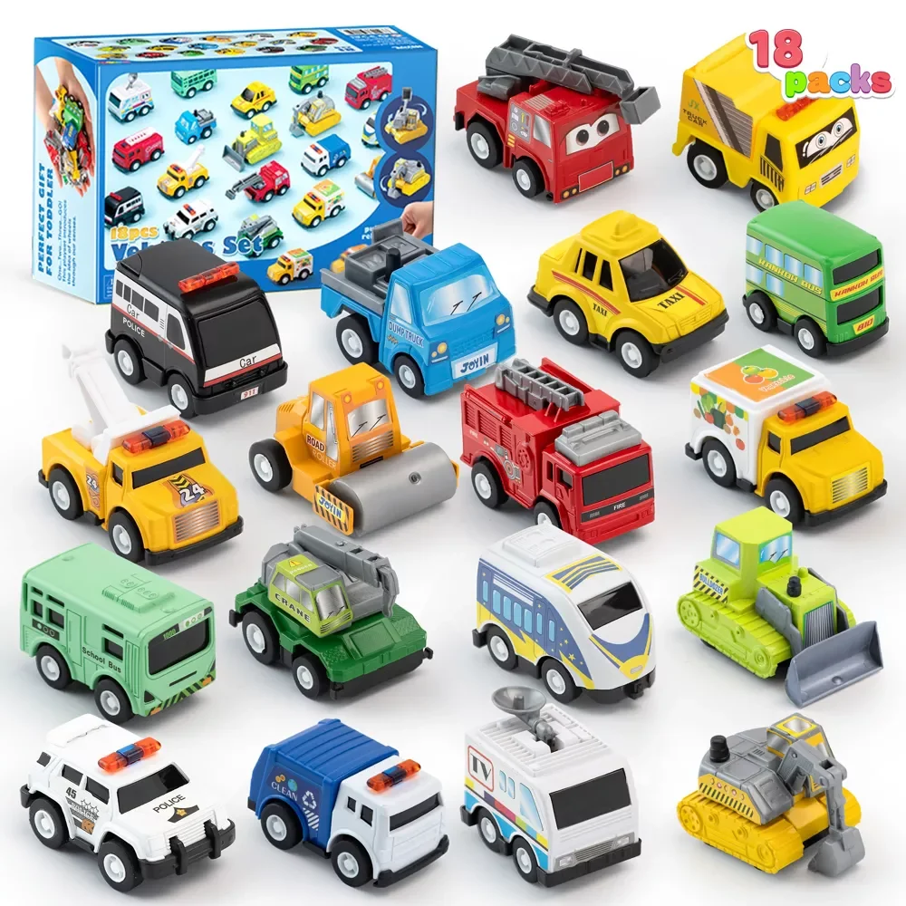 Syncfun Friction Pull Back Mini Toy Cars – 18-Piece Party Favors Set — close-up detail of design and finish