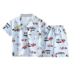 TAIAOJING Cute Car Print Baby Pajamas Set – Soft Short Sleeve Outfit