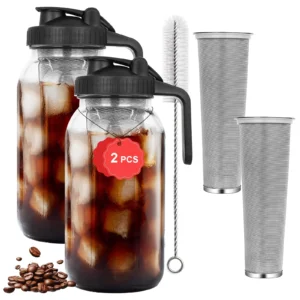 TINANA 64oz Cold Brew Coffee Maker – Mason Jar with Stainless Filter
