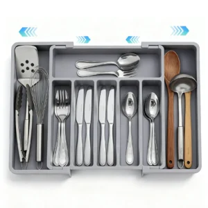 TINANA 8-Compartment Silverware Organizer – Grey, Holds 48 Pieces