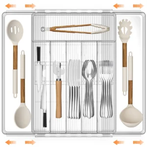 TINANA 8-Compartment Silverware Organizer – Grey, Holds 48 Pieces