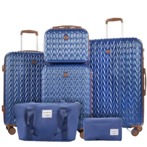 Travelhouse 6 Piece Hardshell Luggage Set Hardside Lightweight Suitcase with TSA Lock Spinner Wheels Blue