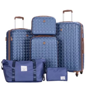 Travelhouse 6 Piece Hardshell Luggage Set Hardside Lightweight Suitcase with TSA Lock Spinner Wheels Blue