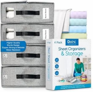 VOZOGO 4-Pack Sheet Organizers for King/Queen – Foldable Linen Closet Storage