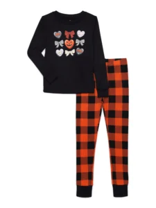 Way to Celebrate Girls Halloween Long Sleeve Top Pant Tight Fit 2 Piece Sleep Set Sizes 4 10