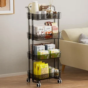 Whitmor 4-Tier Rolling Utility Cart – Black Storage Trolley with Wheels