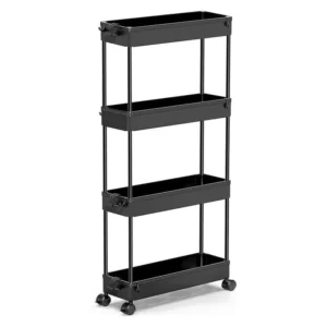 Whitmor 4-Tier Rolling Utility Cart – Black Storage Trolley with Wheels