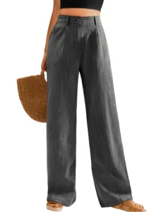 Womens Casual Wide Leg Pants High Waisted Button Down Straight Long Trousers Palazzo Pants