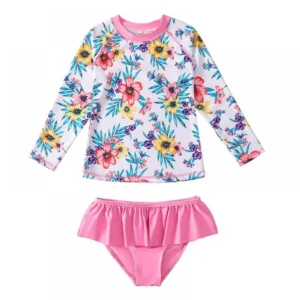 Wonder Nation Baby and Toddler Girls Long Sleeve Swim Rashguard Set 2 Piece Size 12M 5T