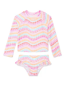 Wonder Nation Toddler Girls Long Sleeve Rashguard Set – UPF 50+
