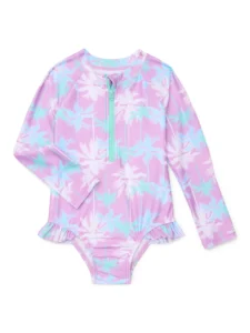 Wonder Nation Toddler Girls Long Sleeve Rashguard Set – UPF 50+