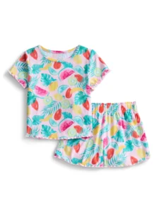 Wonder Nation Toddler Ribbed Short Sleeve Tee Short Pajama Set 2 Piece Sizes 12M 5T