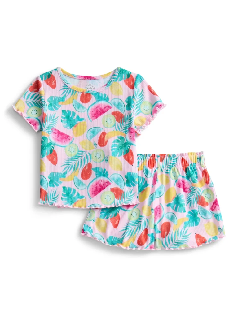 Wonder Nation Toddler Ribbed Short Sleeve Tee Short Pajama Set 2 Piece Sizes 12M 5T