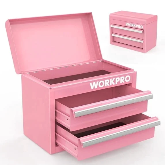 WORKPRO Mini Metal Toolbox with 2 Drawers – Compact Durable Storage