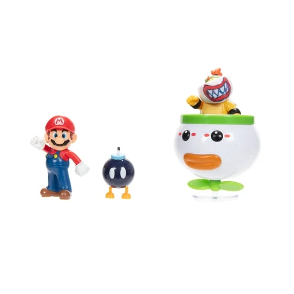 World of Nintendo Bowser Jr Figure 4-Pack with Bob-omb & Clown Car