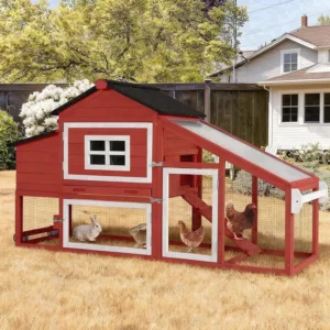 Aivituvin Mobile Chicken Coop Wheels Outdoor Hen House Leak Proof Tray UV Resistant Roof Nesting Box Chickens Ducks Rabbits RED Red