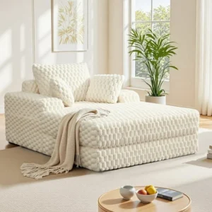 ATHOPE 47 6 W Oversized Chaise Lounge Chair Indoor Corduroy Couch Chair Pillows Comfy Reading Chairs Wide Arms Upholstered Sleeper Sofa Living Room A