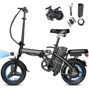 BroPath Electric Bike Adults Ebike Electric Bicycle 48V 12AH Remove Battery 14 Folding Ebike 21MPH 20 Miles MAX 500W High Motor Multi Shock Absorptio