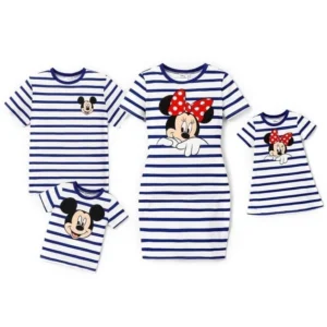 Disney Toddler Girls Dresses Family Matching Sets Minnie Mouse Black White Stripe Graphic Dresses