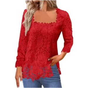FLWY Women’s Lace Top – Trendy Lightweight Blouse for Spring Layering