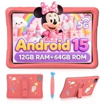 Kids Tablet Android 15 Tablet Kids 10 1 inch Ouad Core Case 64GB 1TB TF Card Expandable Toddler Children Parental Control Dual Camera WiFi Gift PINK