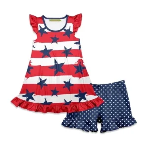 Millie Loves Lily Girls Red White and Blue Americana Top and Short Set Big Girls Size 6 2 PCS