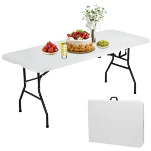 NiamVelo 6ft Folding Table Portable Plastic Indoor Outdoor Camping Dining Table with Carrying Handle