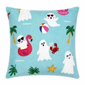 Summerween Skeleton Cats Throw Pillow – 18×18 Spooky Cute