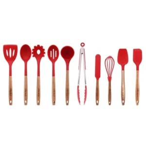 The Pioneer Woman 10-Piece Silicone & Wood Utensil Set – Red