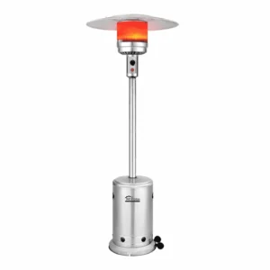 Vivicreate 47 000 BTU Propane Patio Heater Outside Round Table Design Outdoor Patio Heater Double Layer Stainless Steel Burner Wheels Safety Shut Off
