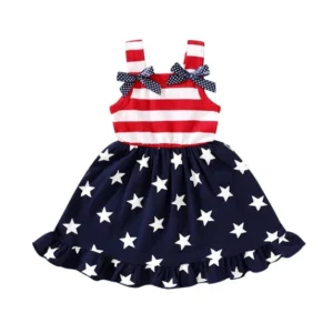 Younger Tree Toddler Baby Girls 4th of July Clothes Outfit Stars Stripes Bow Knot Dress Independent s Day Suits for 3 4T
